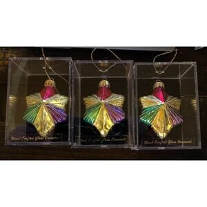 Glass Star Ornament Set of Three New In Box Multicolor